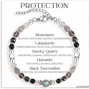 Boho Viral Summer Beach Adjustable Slider Beaded Bracelet Set For Women, High Quality Handmade Natural Moonstone Labradorite Crystal Stack Jewelry, Dainty Vacation Outfit Accessory For Daily Travel Gifting