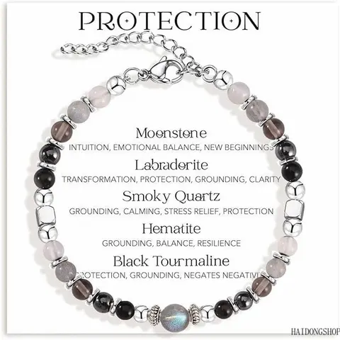 Boho Viral Summer Beach Adjustable Slider Beaded Bracelet Set For Women, High Quality Handmade Natural Moonstone Labradorite Crystal Stack Jewelry, Dainty Vacation Outfit Accessory For Daily Travel Gifting,inspirational,message,card