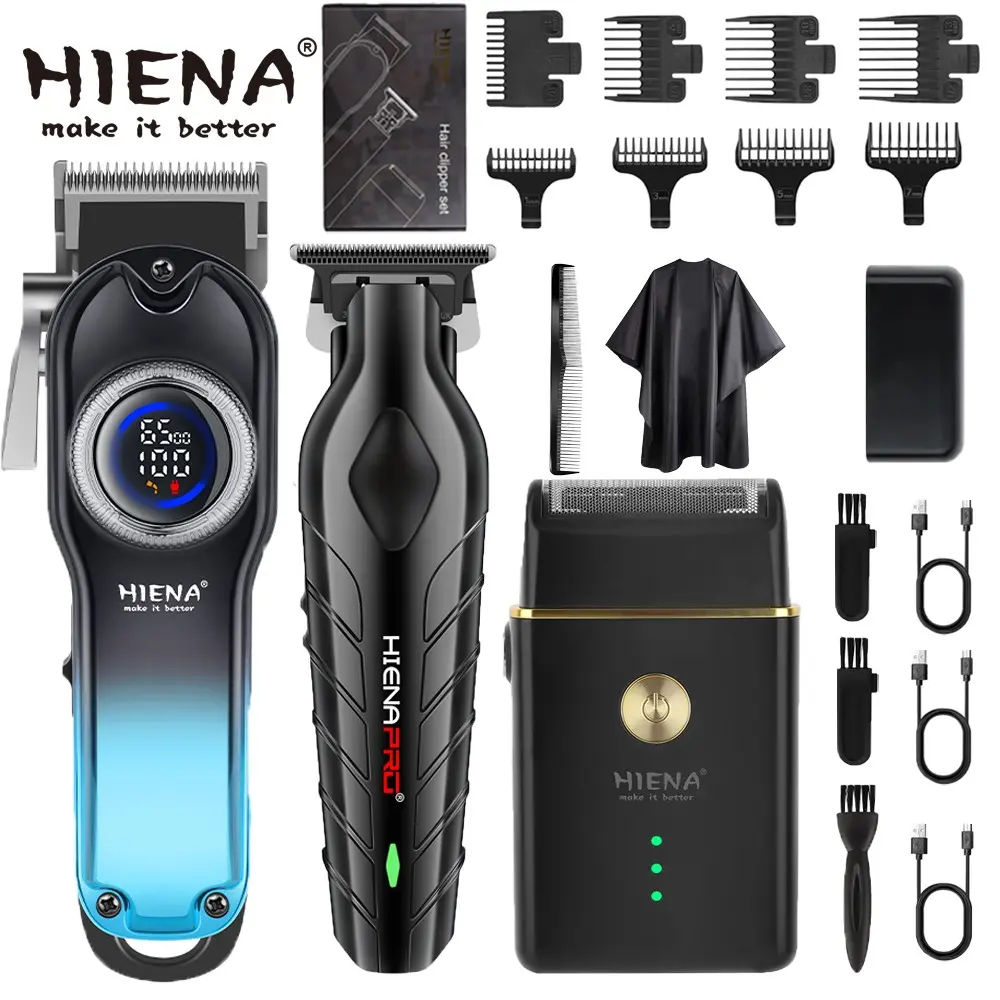 HIENA 3-in-1 Hair Clipper Kit with Gradient LED Display, Upgraded Detail Trimmer, Black Gold Beard Trimmer, Portable Home Hair Cutting Tool, Perfect Gift for Boyfriend Birthday Father’s Day