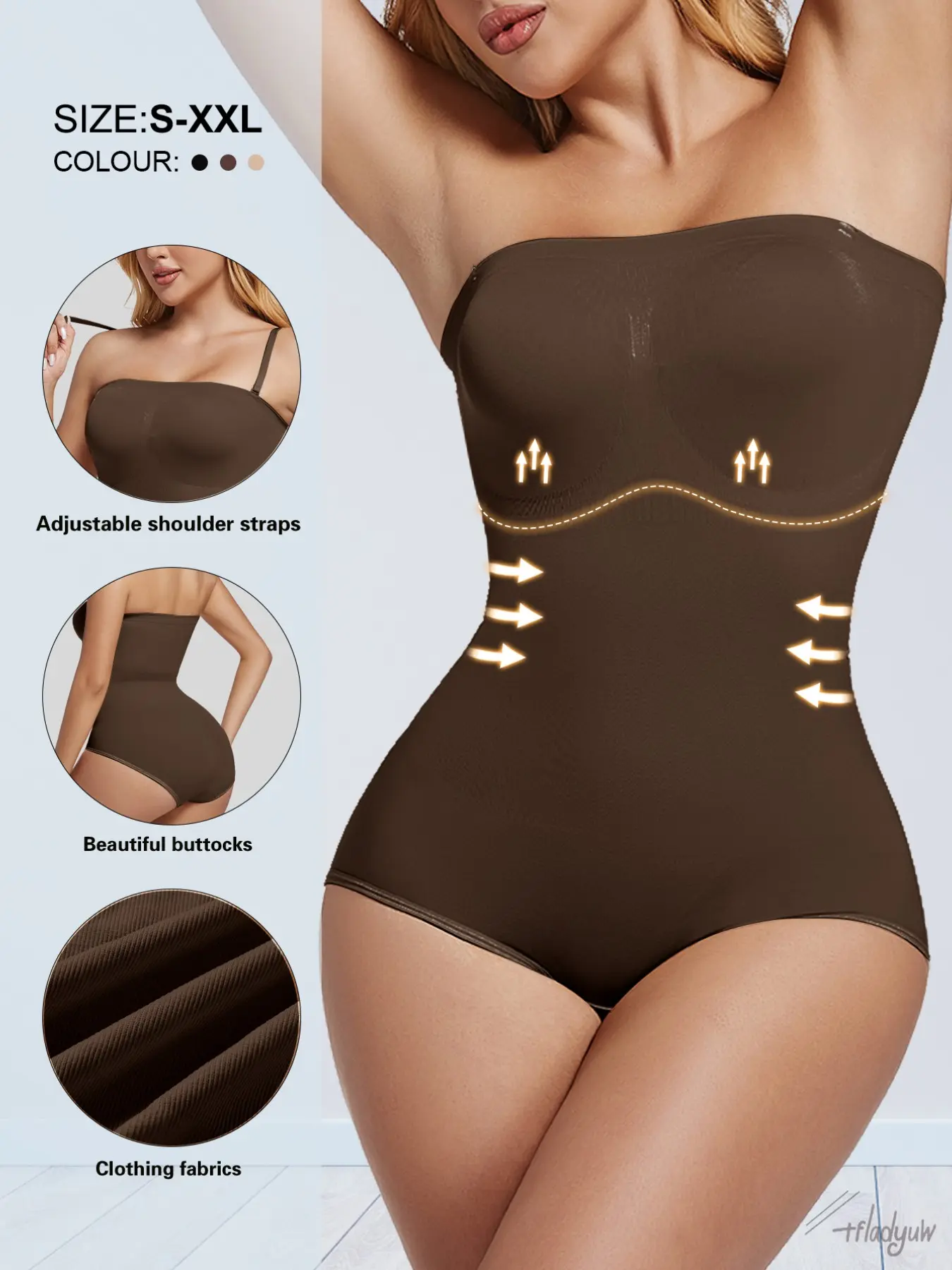 Tummy Control Shapewear Bodysuit, Faja Shaper Bodysuit, Comfortable Seamless Shaping, Butt Lifting Waist Cinching, Designed for Curvy Women, Strapless, Detachable Straps, Sexy Tween, Compression Seamless Shapewear