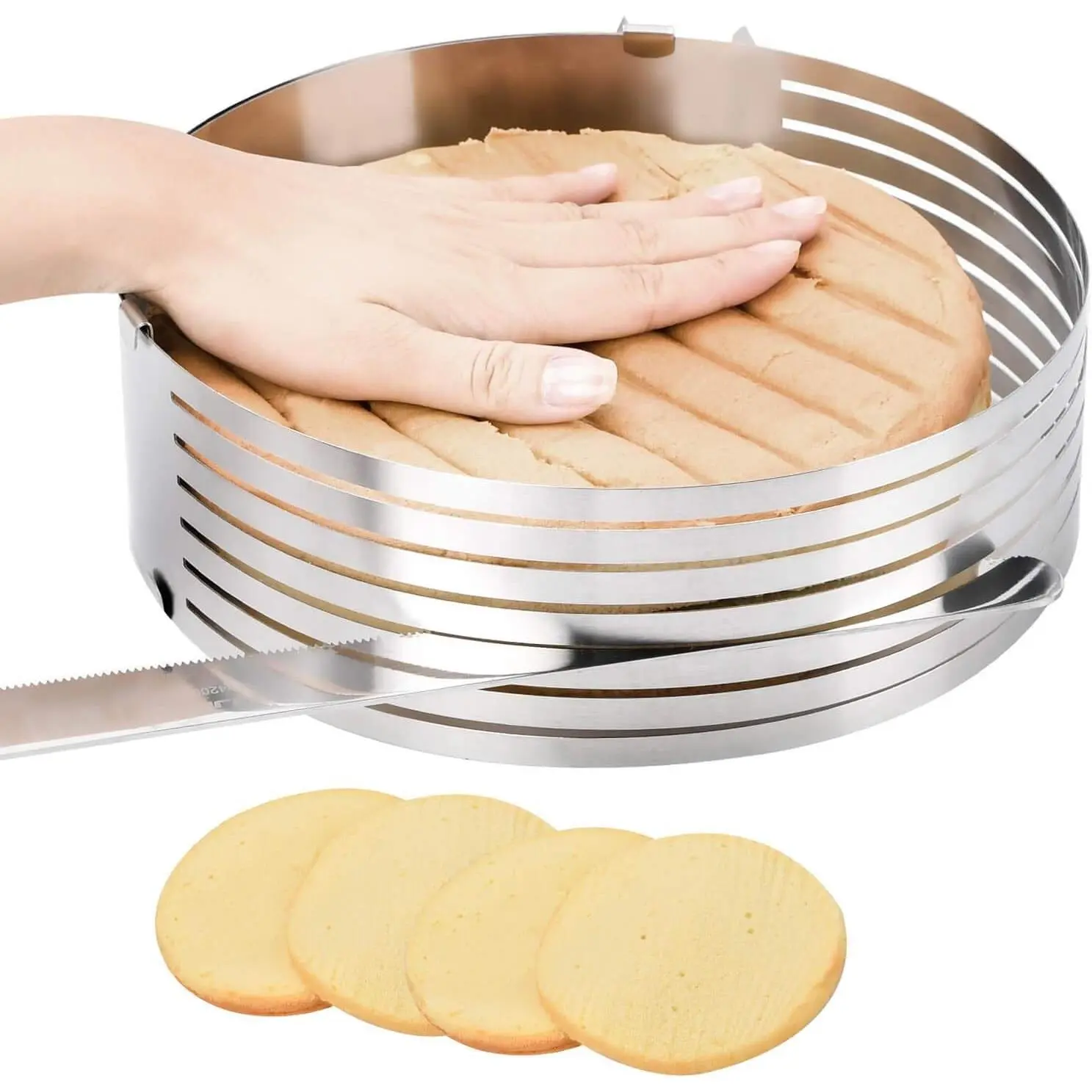 Cake Leveler Slicer, Adjustable Round Cake Rings, Cake cutter, 7 Layer Stainless Steel Cake Slicing Accessories, 9.8-12.2 inch