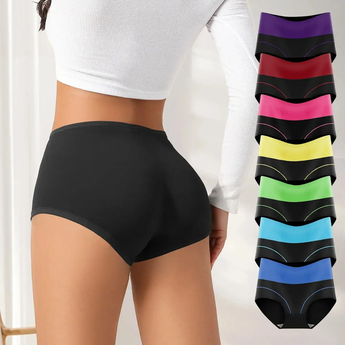 Women's Plus Size Cotton Seamless Hipster Panties - 7pcs Wide Waistband, Breathable Basic Briefs