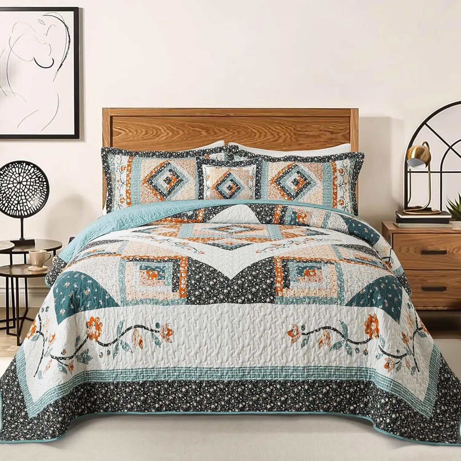 Cotton Quilts Queen Size Sets - Lightweight Bedspreads Queen Size - Lightweight Garden Style Queen Quilt Bedding Sets for Bed Decorations for All Seasons, 3 Pieces