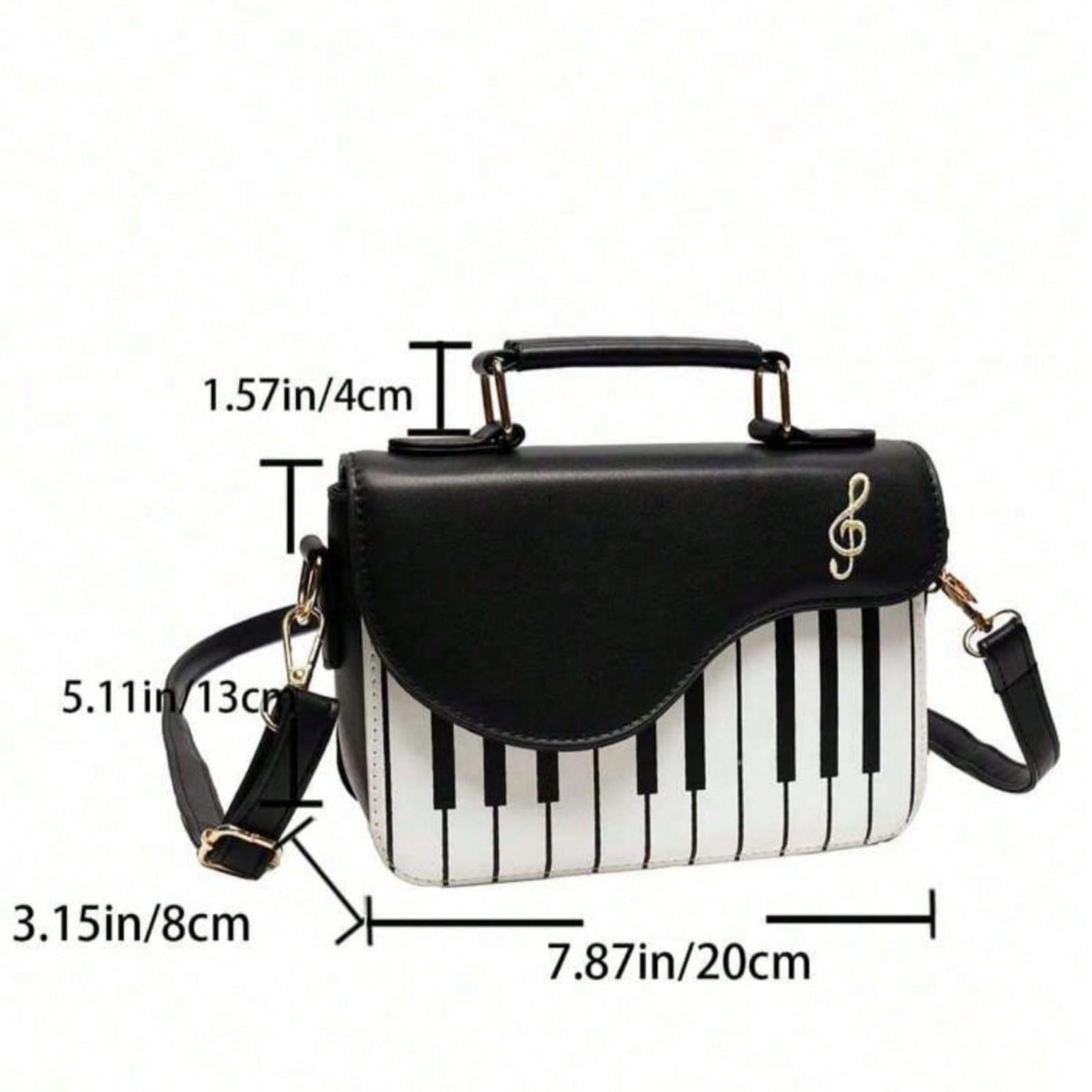 Mini Piano Key Pattern Flap Square Handbag Crossbody Bag Music Notes Shoulderbag, Creative PU Leather Tote Bag For Women, Girls , Small Bags for Student