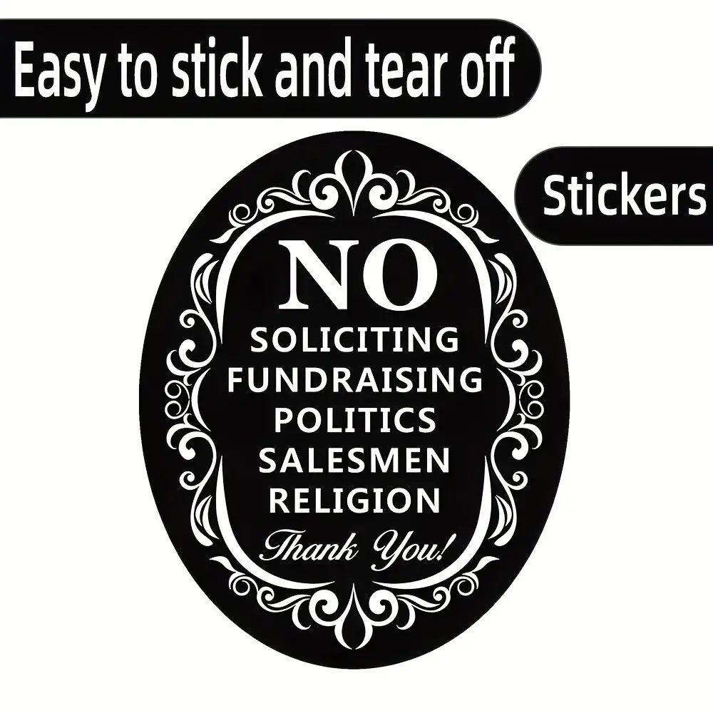 House No Soliciting Sticker, PVC Self-Adhesive Waterproof Warning Sign, Easy to Stick on Walls, Doors, Doorbells, No Residue