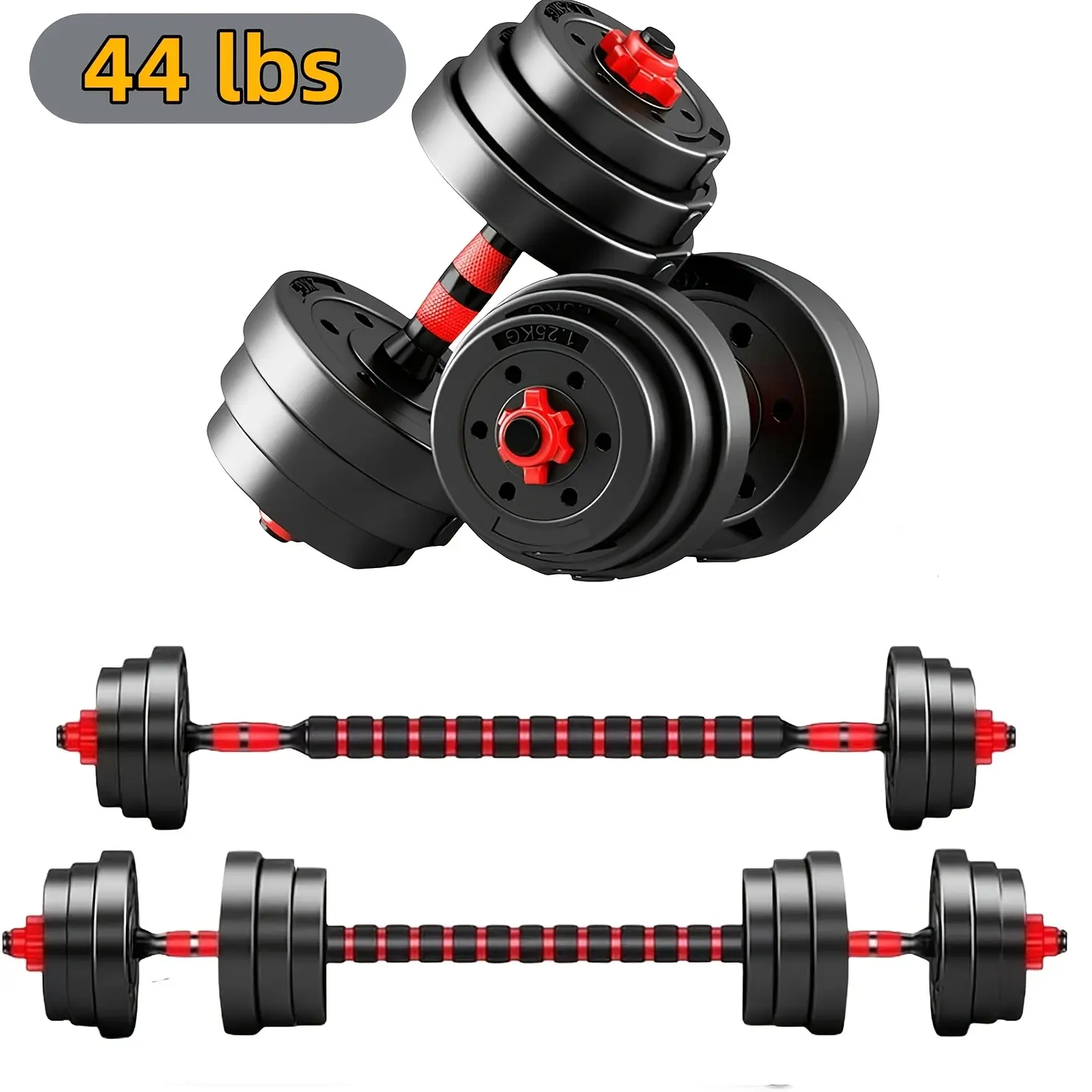 44Lbs Adjustable Dumbbell Set with Connecting Rod, for Home Gym Strength Training