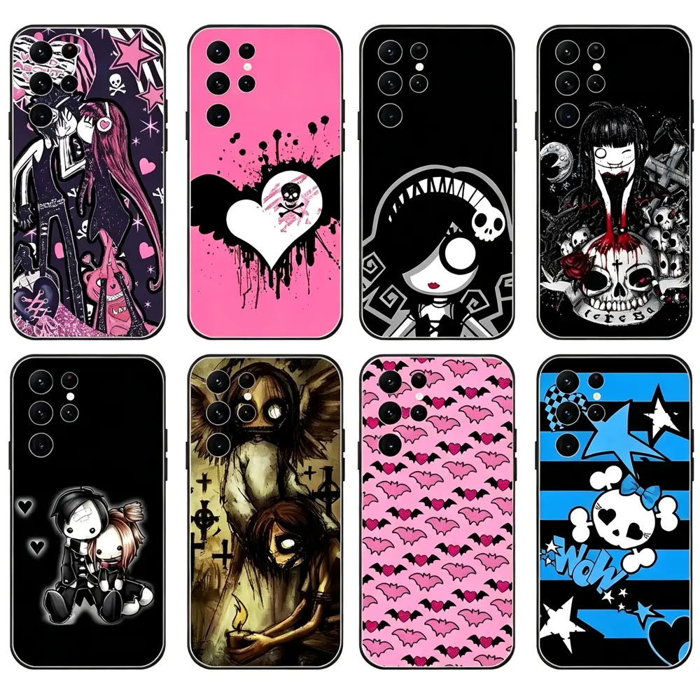 Love Black And Cute Emo Goth Phone Cases For iPhone 17 Promax Air 16 Pro 15 14 Plus 13 12 & Samsung S23-26 Black Soft Case