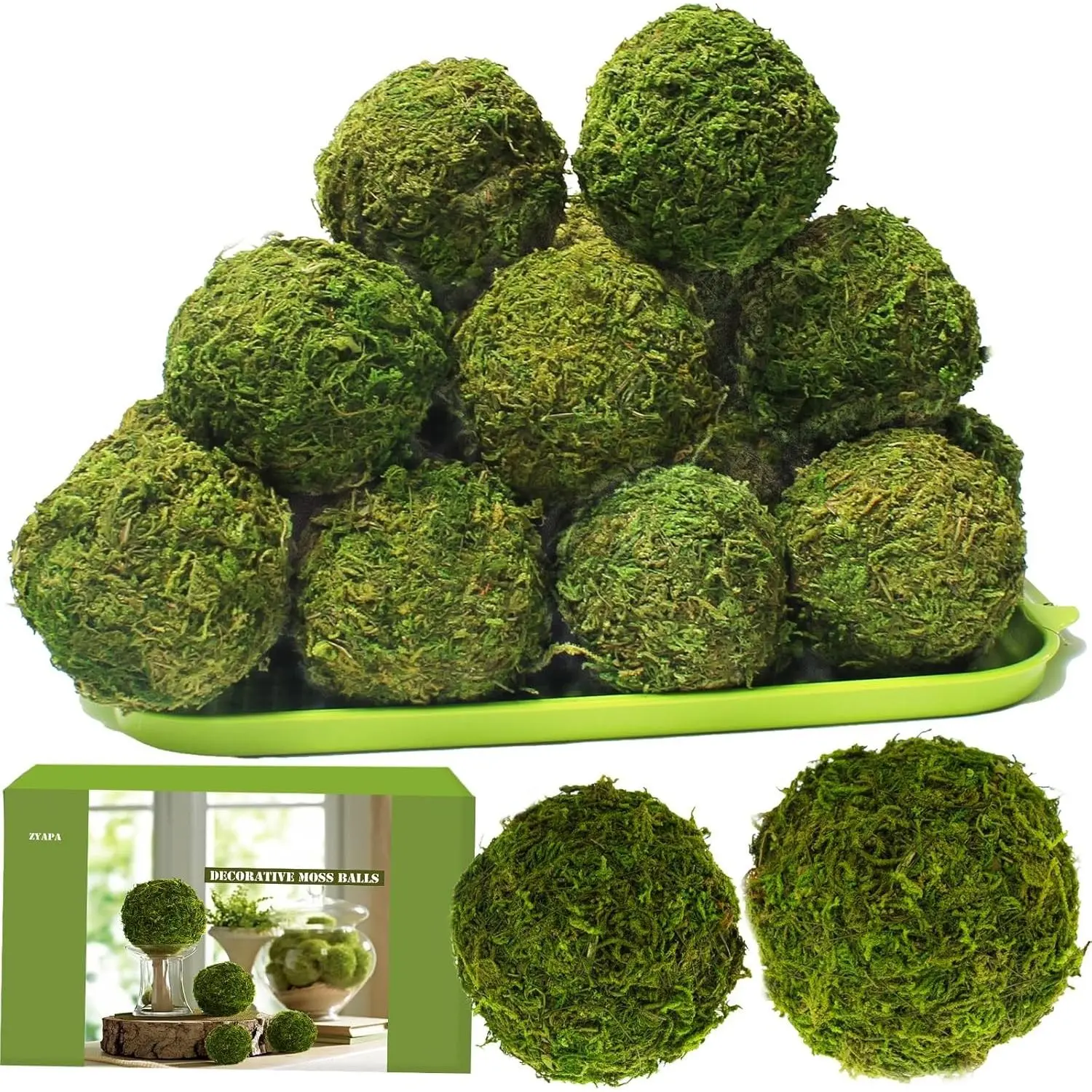 21 Pack Artificial Green Moss Balls, 8Pcs 3.2" + 13Pcs 2.3" Fake Moss Decor Balls for Bowl Fillers, Centerpieces, Vase Fillers, Home Table Decor