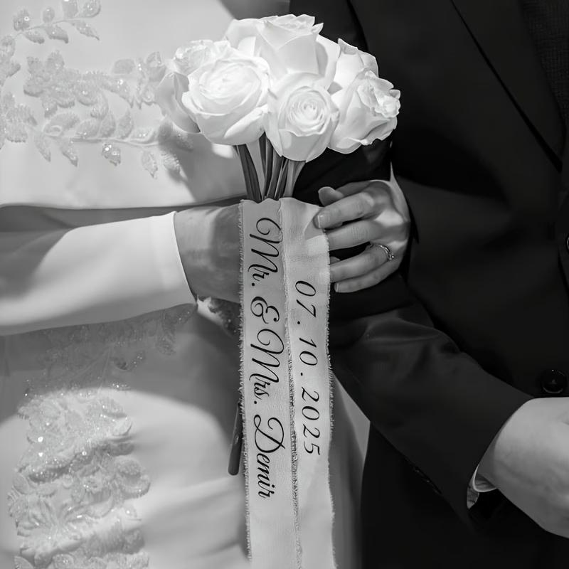 Personalized Name date Bridal Wedding Bouquet Ribbon Bridal Toss Bouquet Decor Bridesmaid Proposal Gift Wedding Party Supplies