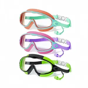 3 Pack Swimming Goggles, Pool Goggles, swimming goggles set, children's goggles with earplugs and nose clip, large-frame anti-fog/UV-protection wide-view swimming goggles, suitable for boys and girls aged 3-14