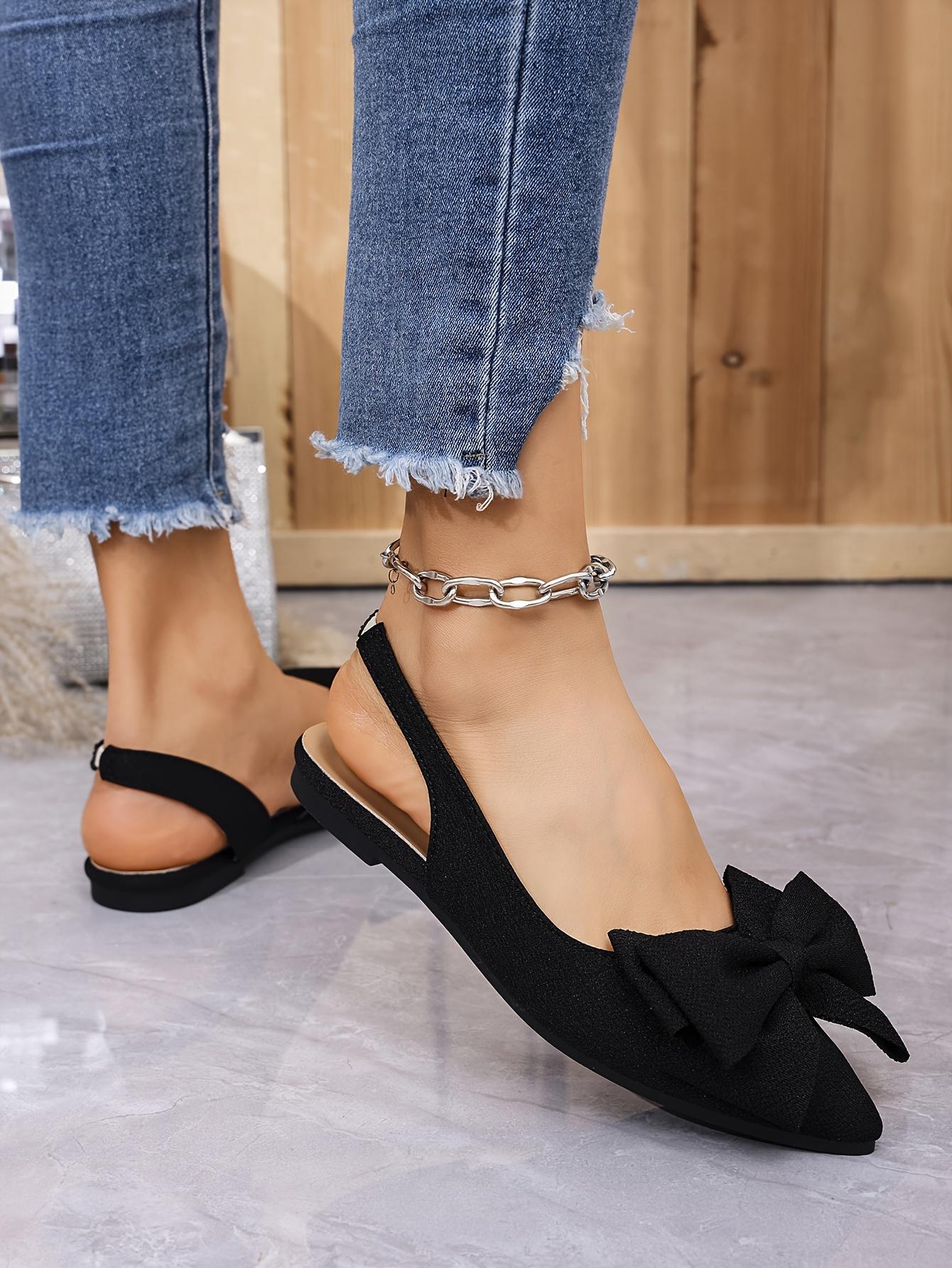 Summer Women's Fashionable Butterfly Flower Decorated Flat Sandals with Pointed Toe, Ankle Strap, And Adjustable Heel - Black Casual Shoes, Women Shoes