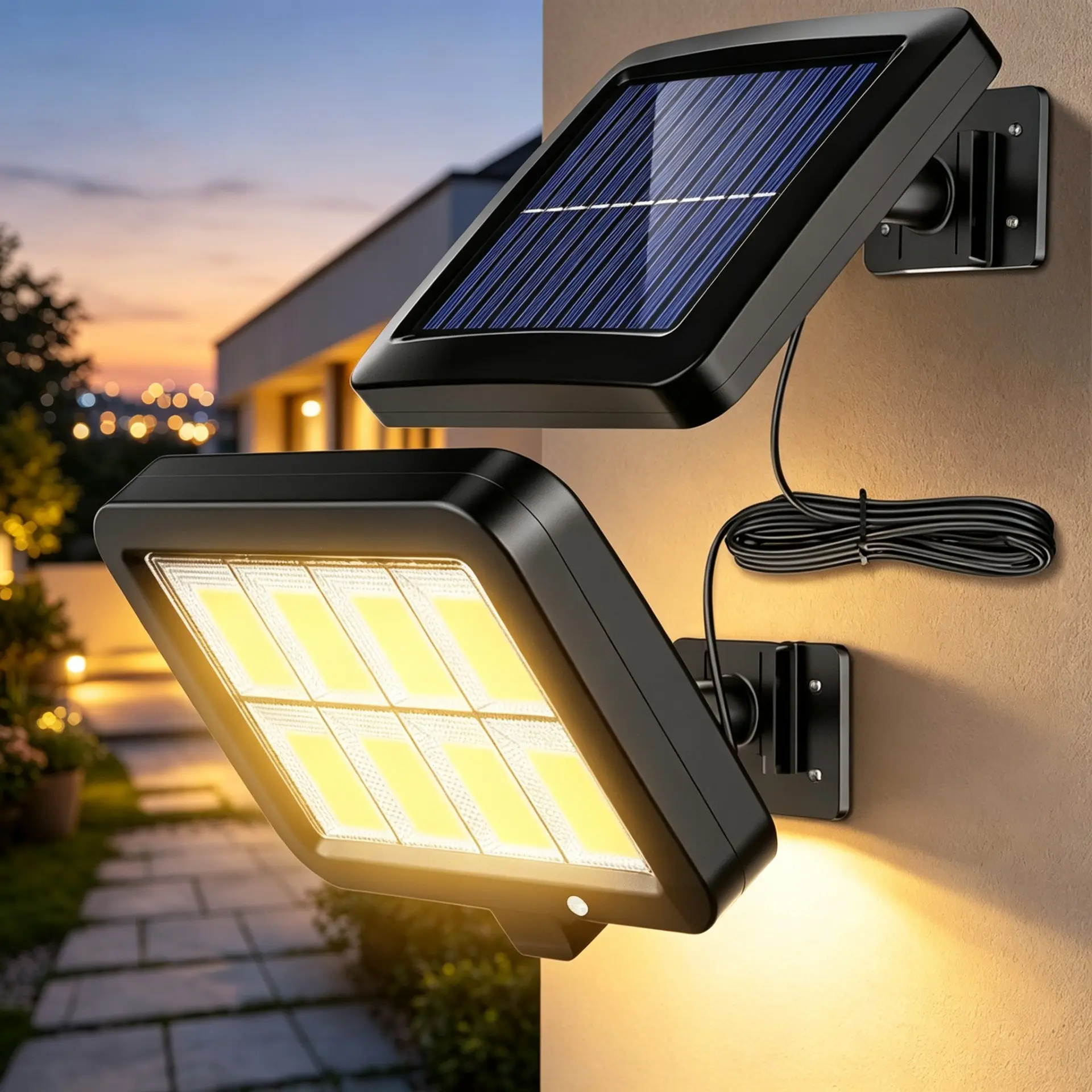 Split Solar Light, Outdoor Motion Sensor Lamp, 160 High Brightness Leds, 16.4ft Cable, 3 Modes, Adjustable Panel, Indoor/outdoor Use