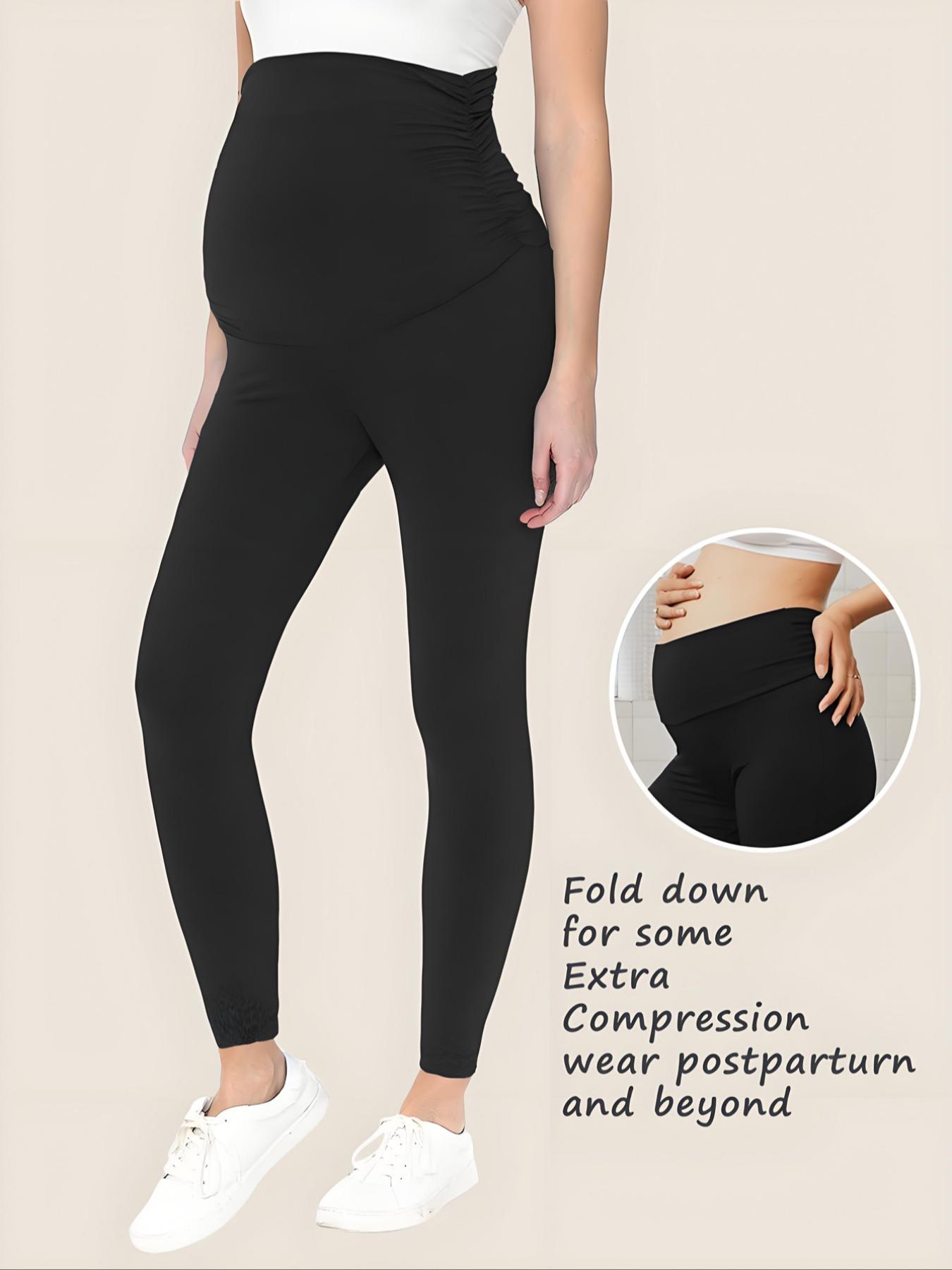 Maternity Solid Color Ruched High Waist Maternity Leggings, Casual Comfy Breathable Skinny Pants for Pregnancy & Postpartum, Prenatal Maternity Clothing, Maternity Bottoms for Fall & Winter, Maternity Clothing
