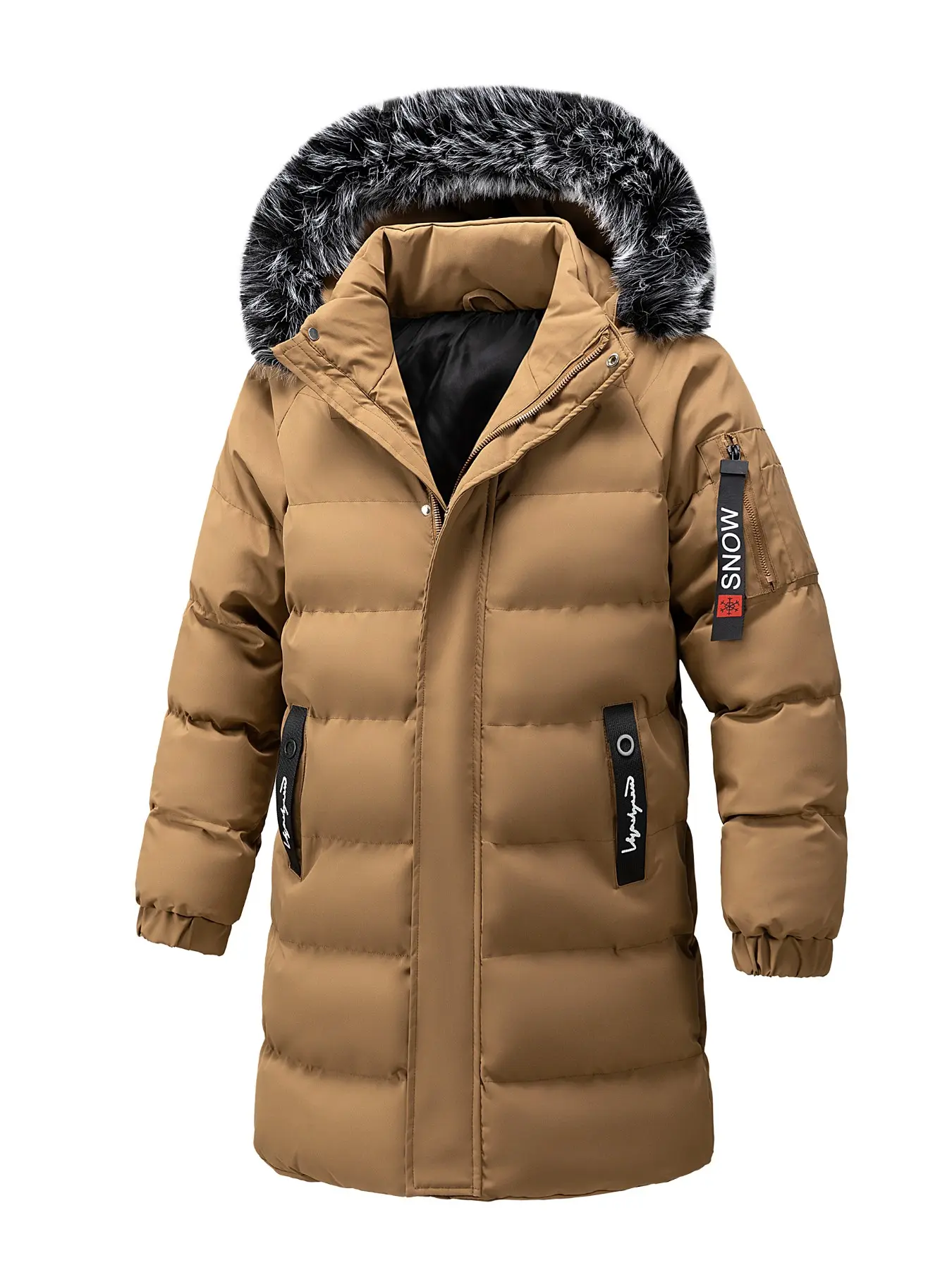 Men's Mid-Length Hooded Fur-Lined Thick Winter Casual Jacket, Windproof Warm Outdoor Hiking Camping Commute Coat, Loose Fit Multi-Color Options