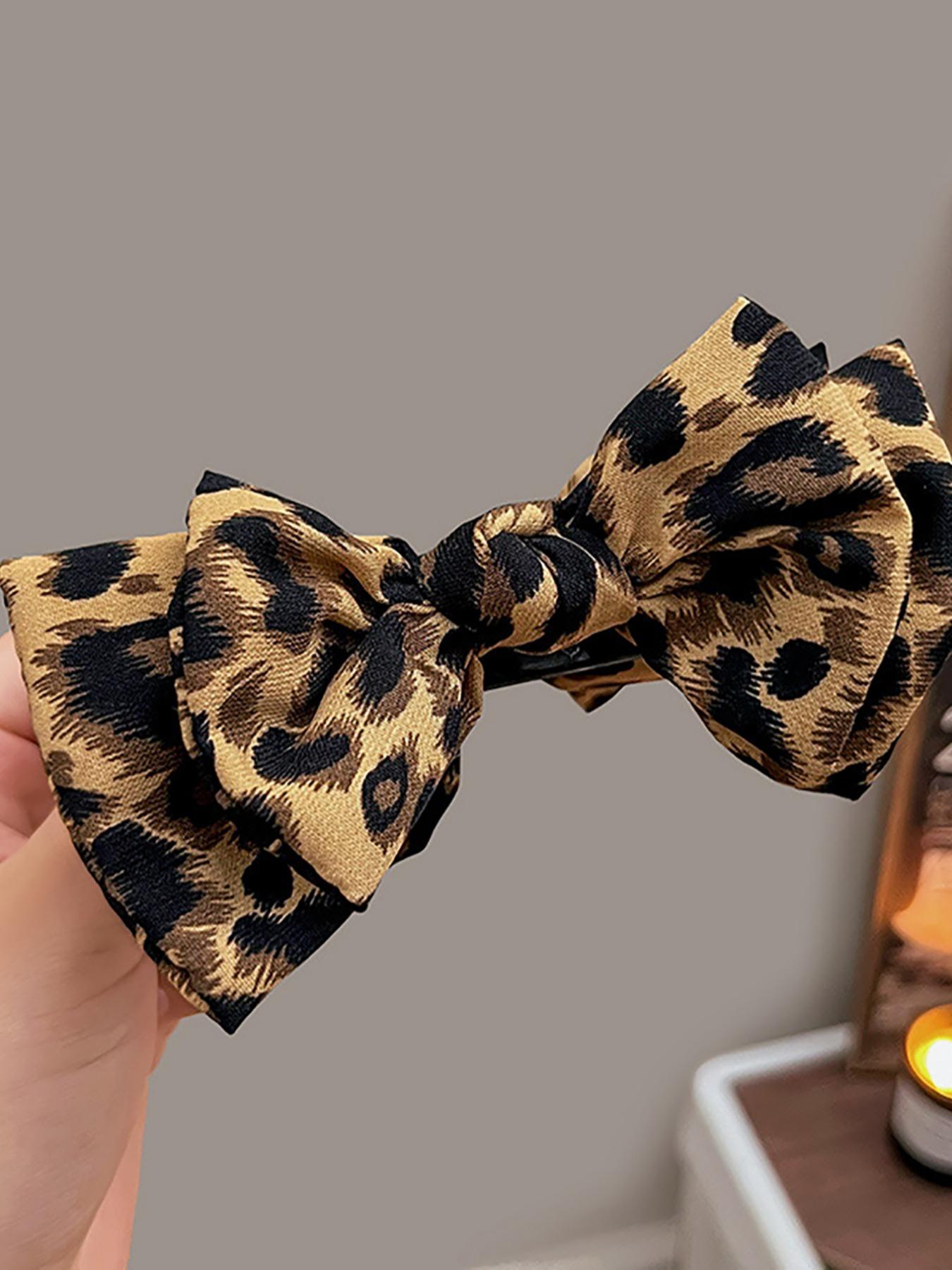 1PC Chic Leopard Print Bow Hair Claw Clip, Elegant Double-Layer Big Bow Hair Clip, Vintage-Inspired Fabric Hair Accessory for High Ponytail and Daily Wear