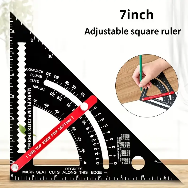 7-Inch Aluminum Alloy Multi-Functional Triangle Ruler, Thickened 90-Degree Square, Multi-Purpose Triangle Tool for Woodworking and Drafting, Precise Angle Measurement, Sturdy Uncharged Drafting Equipment