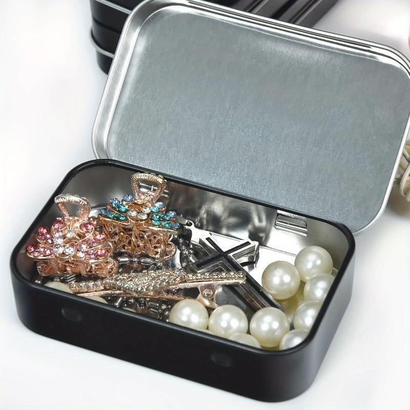 Rectangular Storage Tin Box, 12pcs/set Mini Portable Empty Hinged Tin, Small Storage Container, Home Organizer for Drawing Pin Candies Jewelry Crafts, Durable Reinforced Organizer