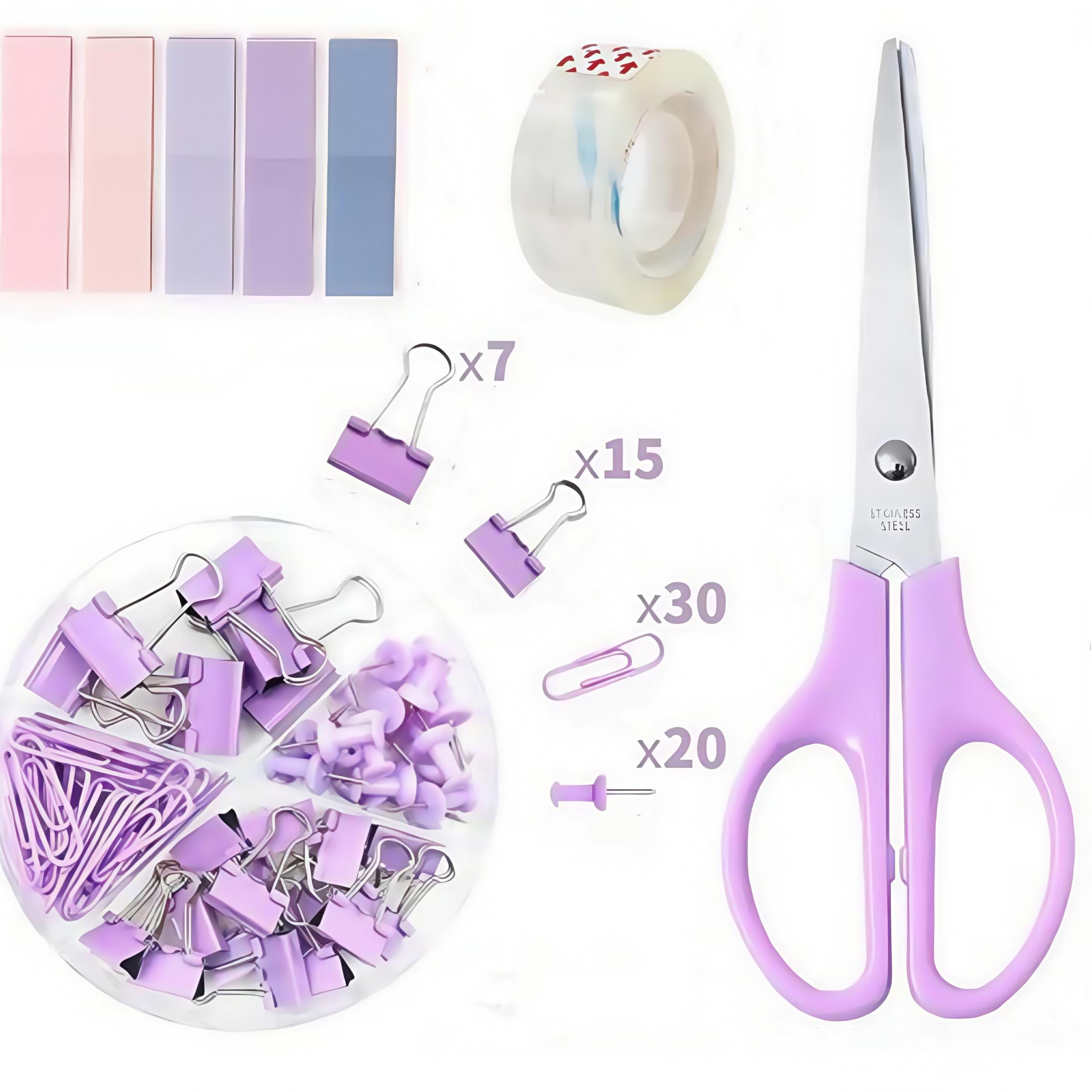 Office Binding Supplies Set, 1 Set Including Stapler, Scissors, Tape, Staples, Clips and Index Sticker, Office Stationery & Supplies