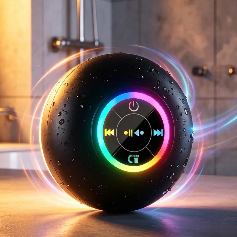 Frosted Suction Bluetooth-compatible Speaker, Waterproof LED Light, 600mah Battery, Bass Speaker, Portable for Bathroom and Camping, Rechargeable Waterproof Speakers