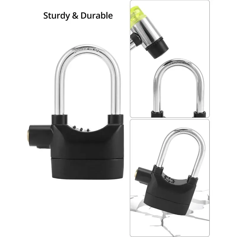 Anti-theft security padlock, motorcycle and bicycle padlock, universal security siren alarm lock, padlock for motorcycles, electric bicycles, outdoor gates, waterproof, anti-pry, anti-theft long beam, Bike Lock