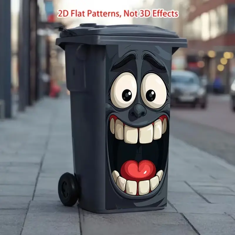 1pc 2D Flat Printing Patterns Trash Can Sticker, 37×82cm Matte Funny Big Eye Grinning Face Decal, Indoor Outdoor Decor for Garbage Cans & Walls, Funny Stickers