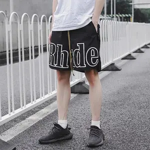 Large Letter Print Black Athletic Shorts Men Zip Pocket Drawstring Elastic Waist Oversized Y2K Streetwear Hip Hop Casual Sports Summer Track Shorts Trendy Bottom