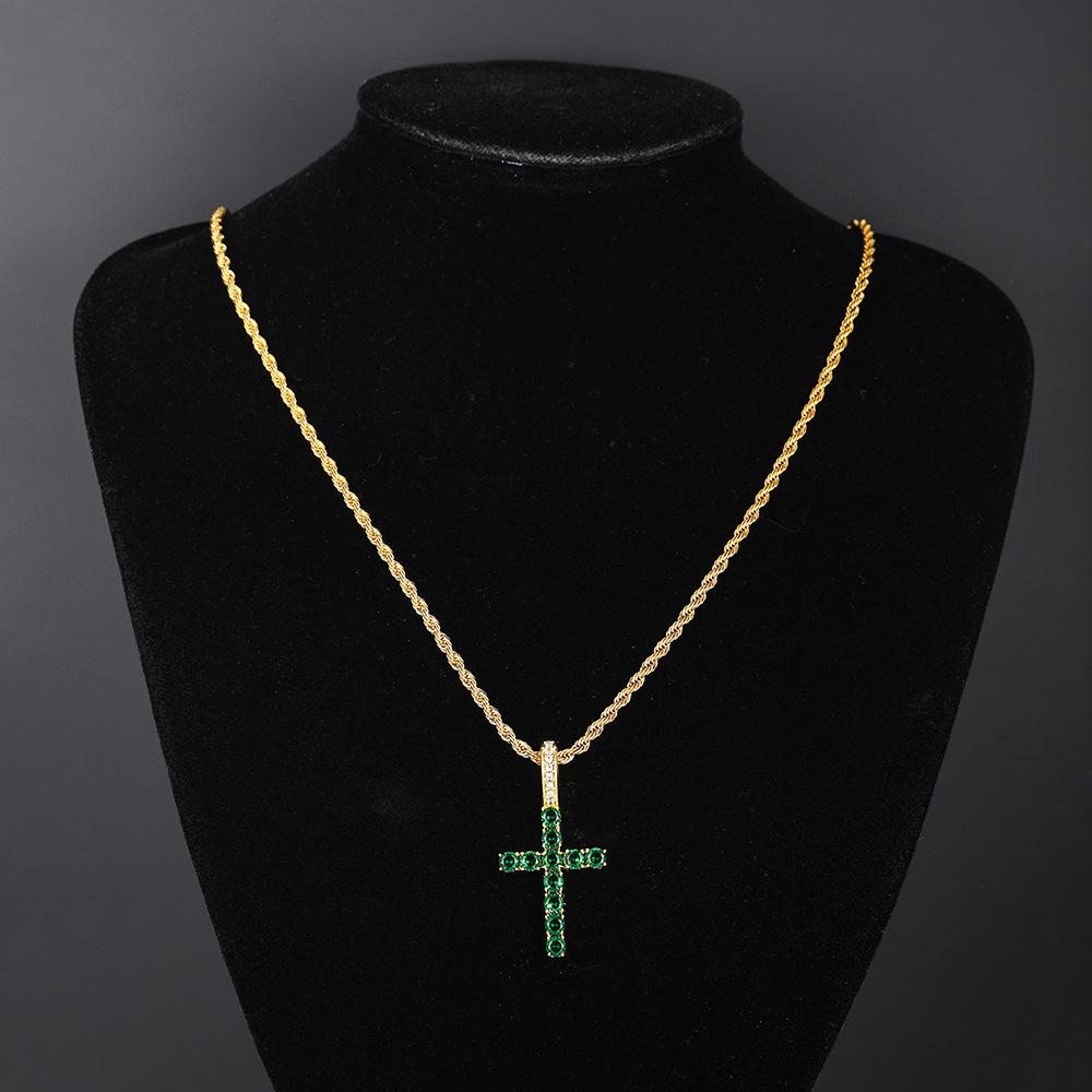 Men's And Women's Diamond Zircon Cross Necklaces, Hip-hop Religious Style Pendants, Multi-color Fashion Accessories