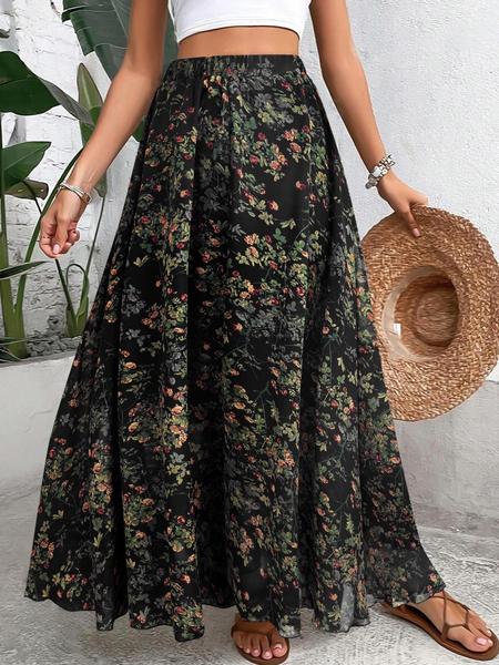 【Plus Size】 All Over Floral Print Skirt, Elegant Long Skirt for Women, Women's Bottoms for All Seasons, Womenswear