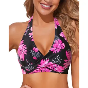 Holipick Women Halter Bikini Top Push Up Bathing Suit Top V Neck Full Coverage Swimsuit Top Only DealsForYouDays