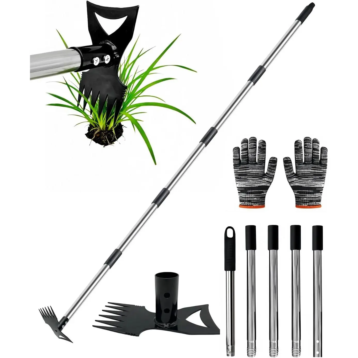 Weed Puller Tool with 70" Long Handle, Heavy Duty 2-in-1 Weeder & Garden Hoe, Uprooting Tool for Lawn, Yard, Patio & Garden, Hand Weed Rake for Efficient Gardening (70 inch)