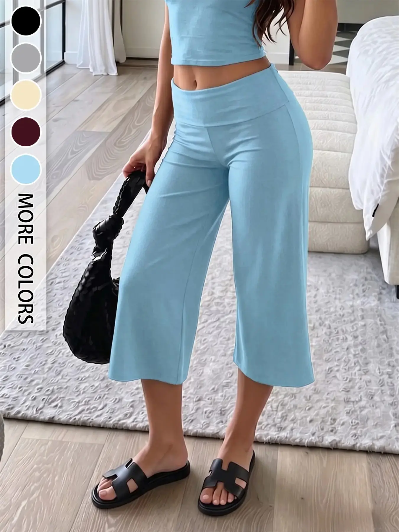 Women's Loose Fit Straight Leg Pants, High Elasticity Breathable Casual Wear, Ideal for Yoga & Daily, Comfortable Mid Waist Design, Wide Leg, Bottom