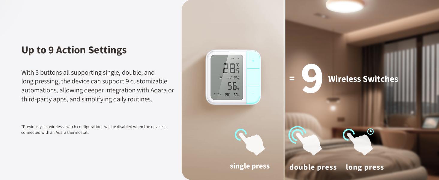 /Zigbee Climate Sensor W100,Temperature and Humidity Monitoring,Remote HVAC, 3 Customizable Buttons,Works with HomeKit, Alexa, & More