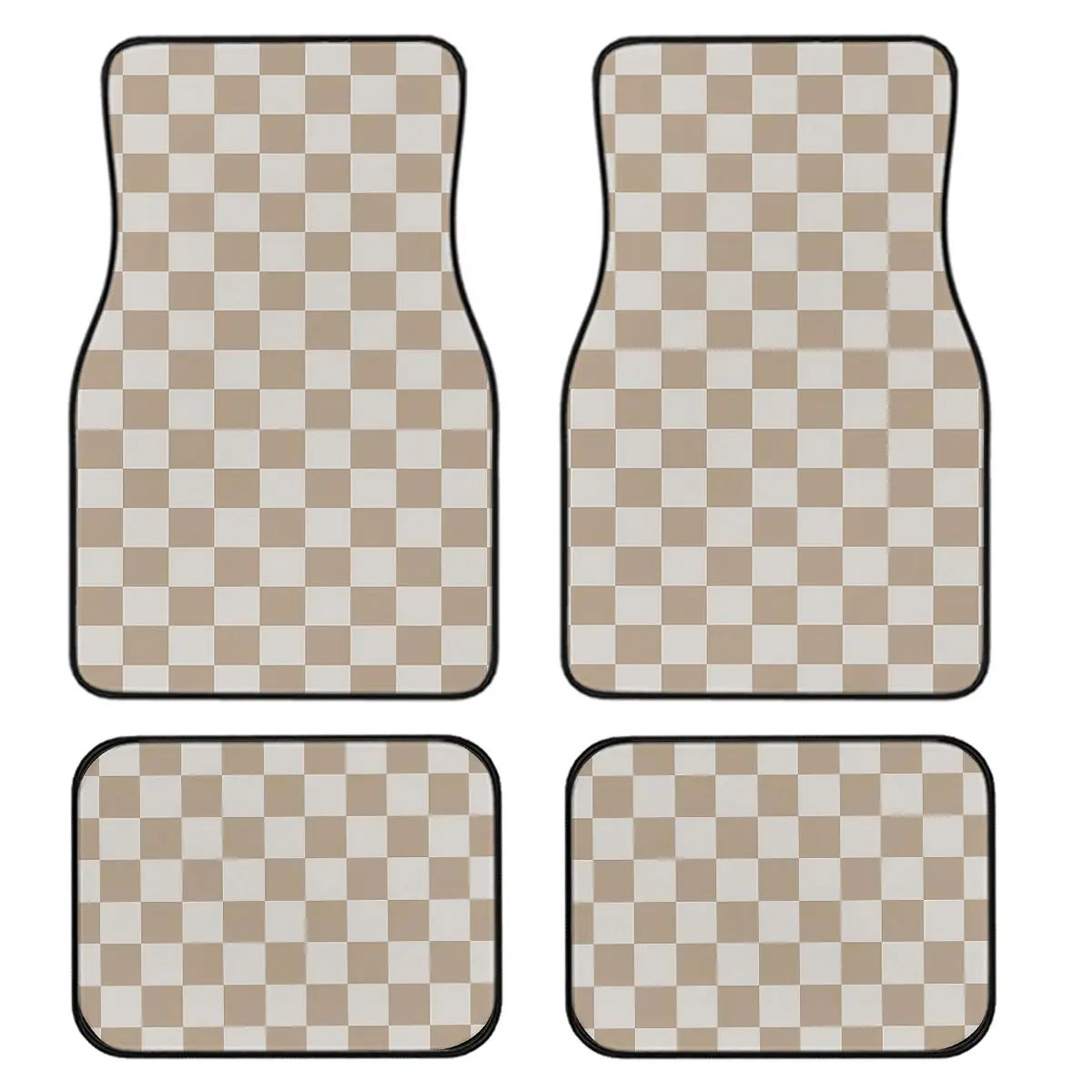 4-Piece Automotive Floor Mats Set, Checkered Pattern, Polyester Fiber, Universal Fit, Front & Rear, Easy Clean, Comfortable & Protective