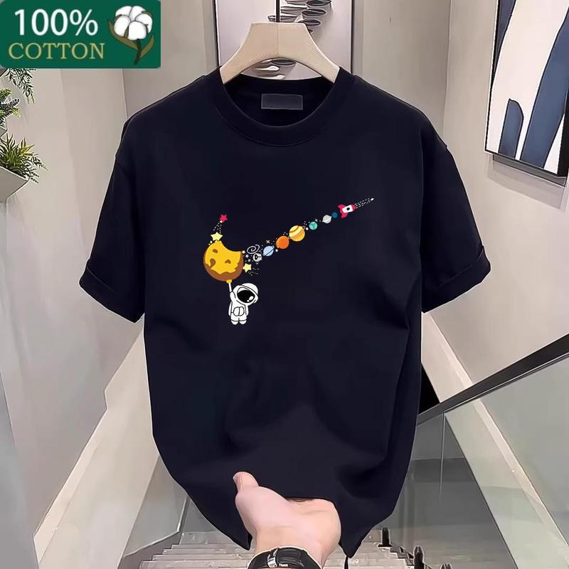 Men's fashion cotton graphic T-shirt featuring space planet elements, breathable and comfortable, machine washable, unisex design, perfect for summer casual wear. shirts men good  tees 052
