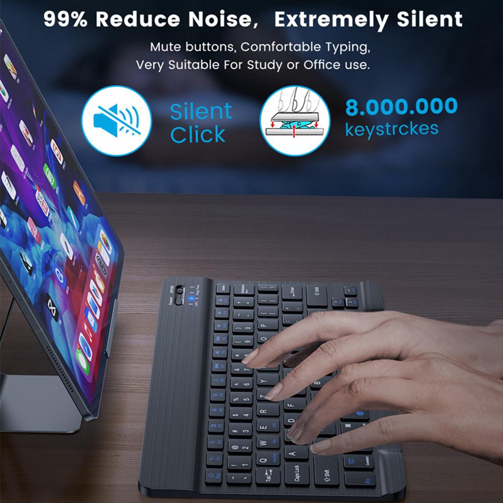 ENTRA Bluetooth Wireless Keyboard Mouse for iOS Android Windows Tablet iPad Air Mini Pro Silent Design 99% Noise Reduction Stable Connection 10m Range Portable Lightweight Device with Multiple Key Functions and Fast Bluetooth Connection - Phone swivel