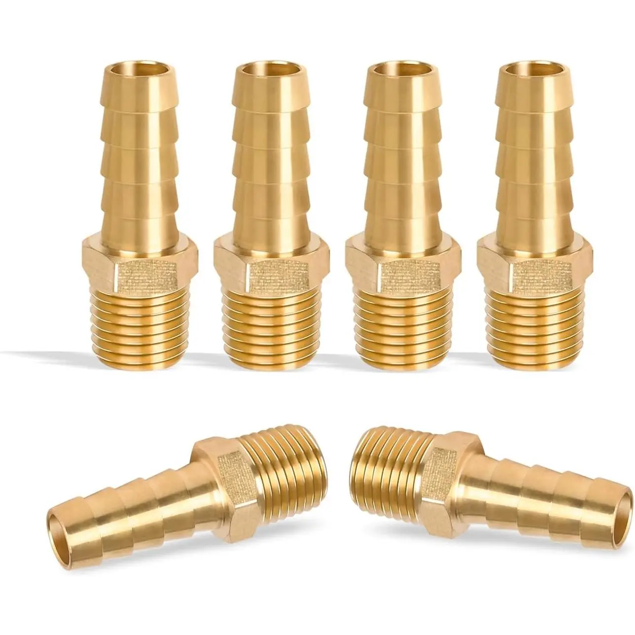 6 count Brass Hose Fittings, 1/4 NPT to 3/8 Barb, Barbed Hose Fittings, Male Thread Hose Barb Adapter Connector, Hose Barb Fittings