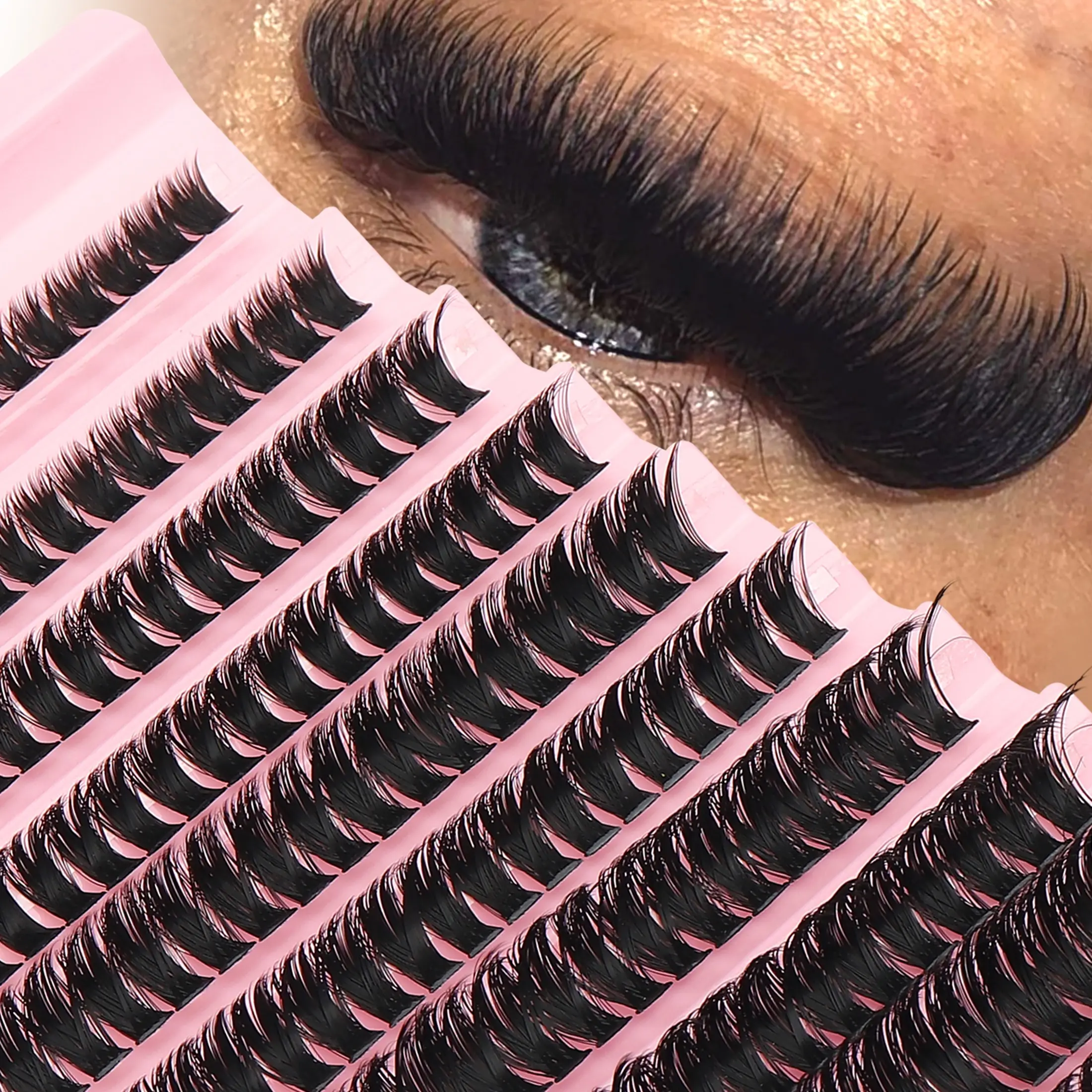200pcs 80D Voluminous False Lashes, Large Capacity, Natural Look, DIY Home Makeup, Soft & Long-Lasting, Cat Eye Style, Segment Lash Extension
