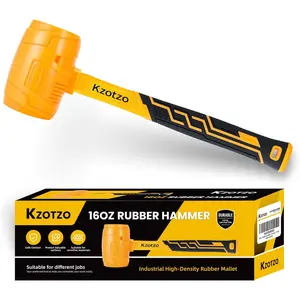 16oz 2025 Upgraded Seamless Yellow Rubber Mallet Hammer with Fiberglass Handle, Soft Blow Without Damage for Flooring, Tent Stakes, Woodworking, Camping