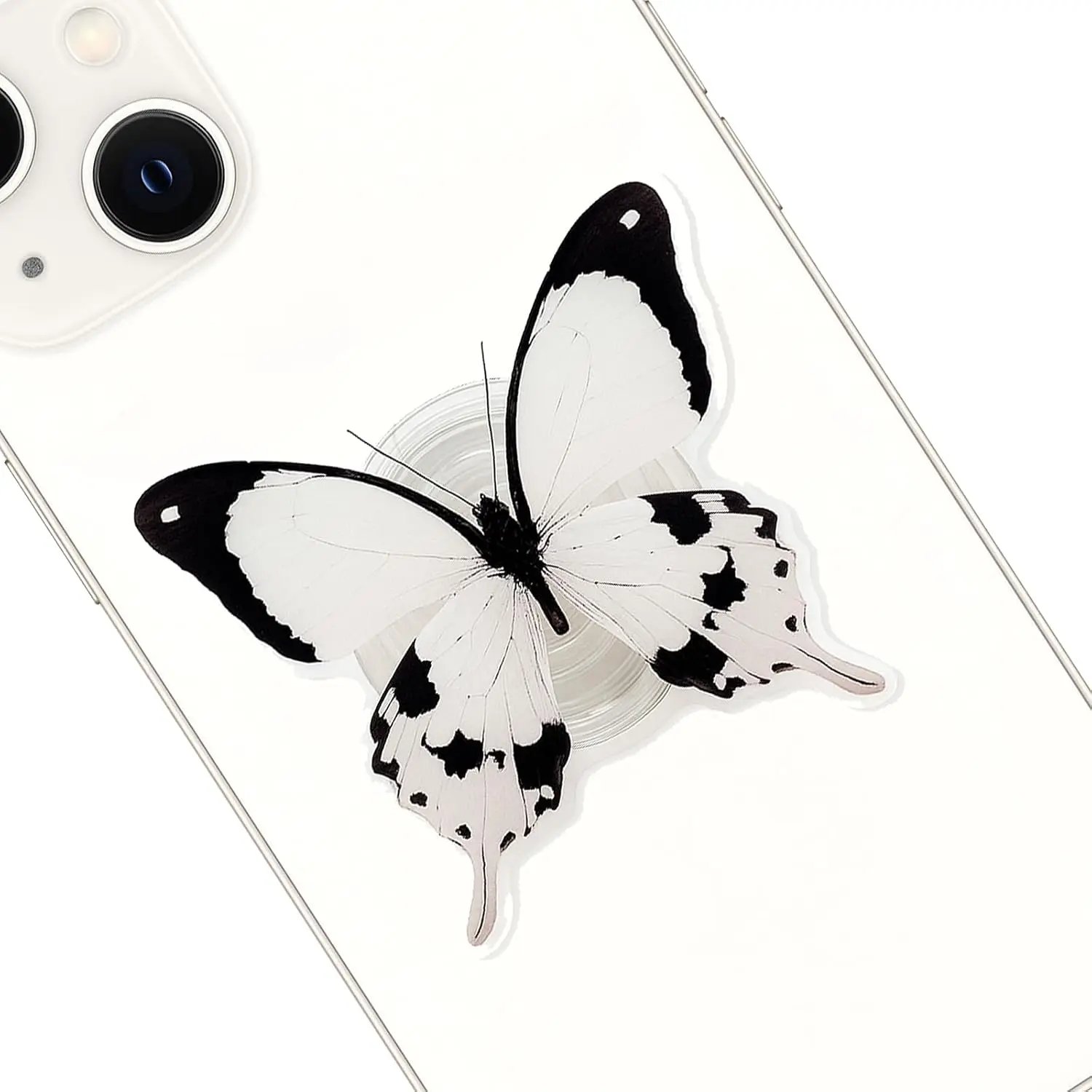 Butterfly Phone Grip, Rare Butterfly, Swallowtail Butterfly, Blue Butterfly, Cute Butterfly Holder, Transparent  Elasticity Holder (White)