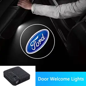 New Car Door Welcome Light Carbon Fiber Texture LED Atmosphere Lamp Projector Ghost Shadow Lamp Fits For Ford Focus ST Line Mustang Fiesta Kuga Edge Auto Interior Accessories