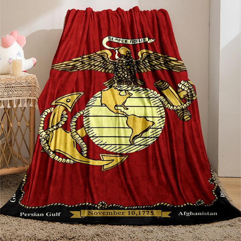 U.S. Marine Corps Emblem Pattern Blanket, 1 Count Soft Warm Throw Blanket with Storage Bag, Air Conditioning Room Blanket, Comfortable Nap Blanket for Home & Office