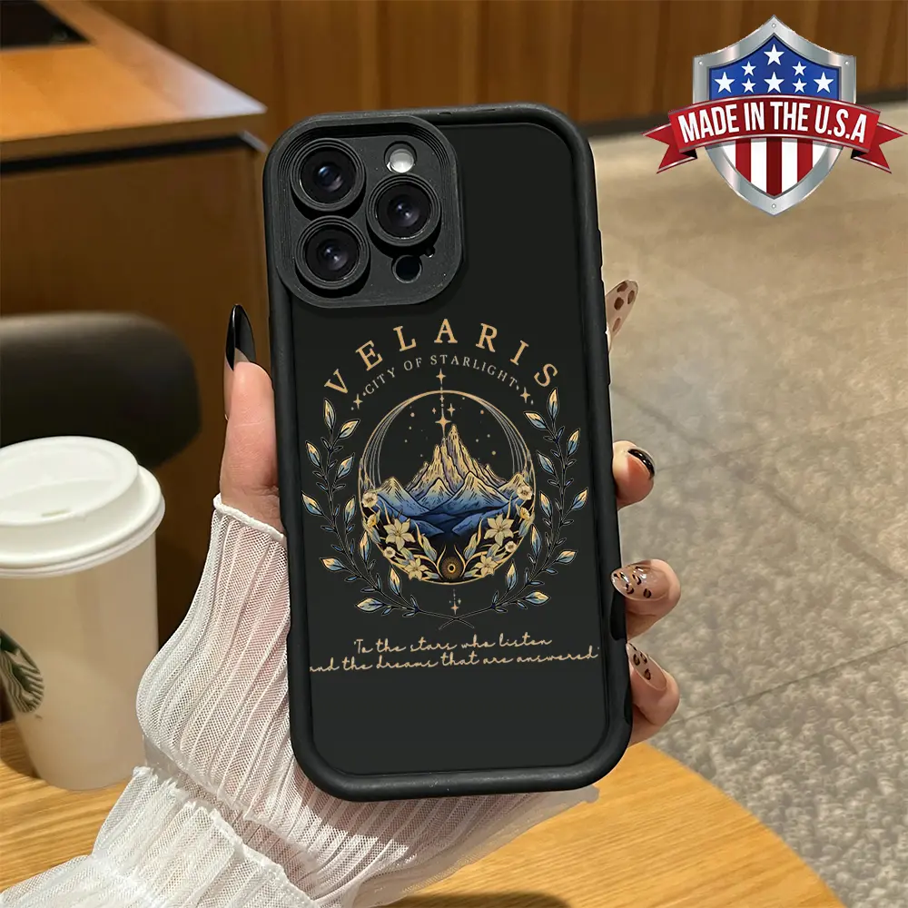 A Court of Thorns and Roses (ACOTAR) Black Smartphone Casing with Elegant Gold Line Art, for iPhone 17 16 Pro Max 15 14 13 12 11 Mini Plus Air & Samsung Galaxy S22 S23 S24 S25 S26 Plus FE Ultra, Handheld Cellphone Devices Accessory, Ideal for Gifting
