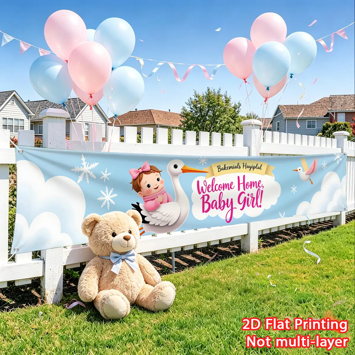 1pc Baby Party Banner Xianhe Welcome Girl Home Banner Large Decorative Banner, Party Banner Polyester Material Suitable for Baby Party Decoration, Fence Decoration