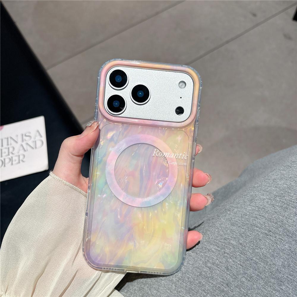 Cute Gradient Shell Pattern iPhone Case, Magnetic Kickstand, Shockproof, Compatible with iPhone 17 Series, Trendy Aesthetic for Women
