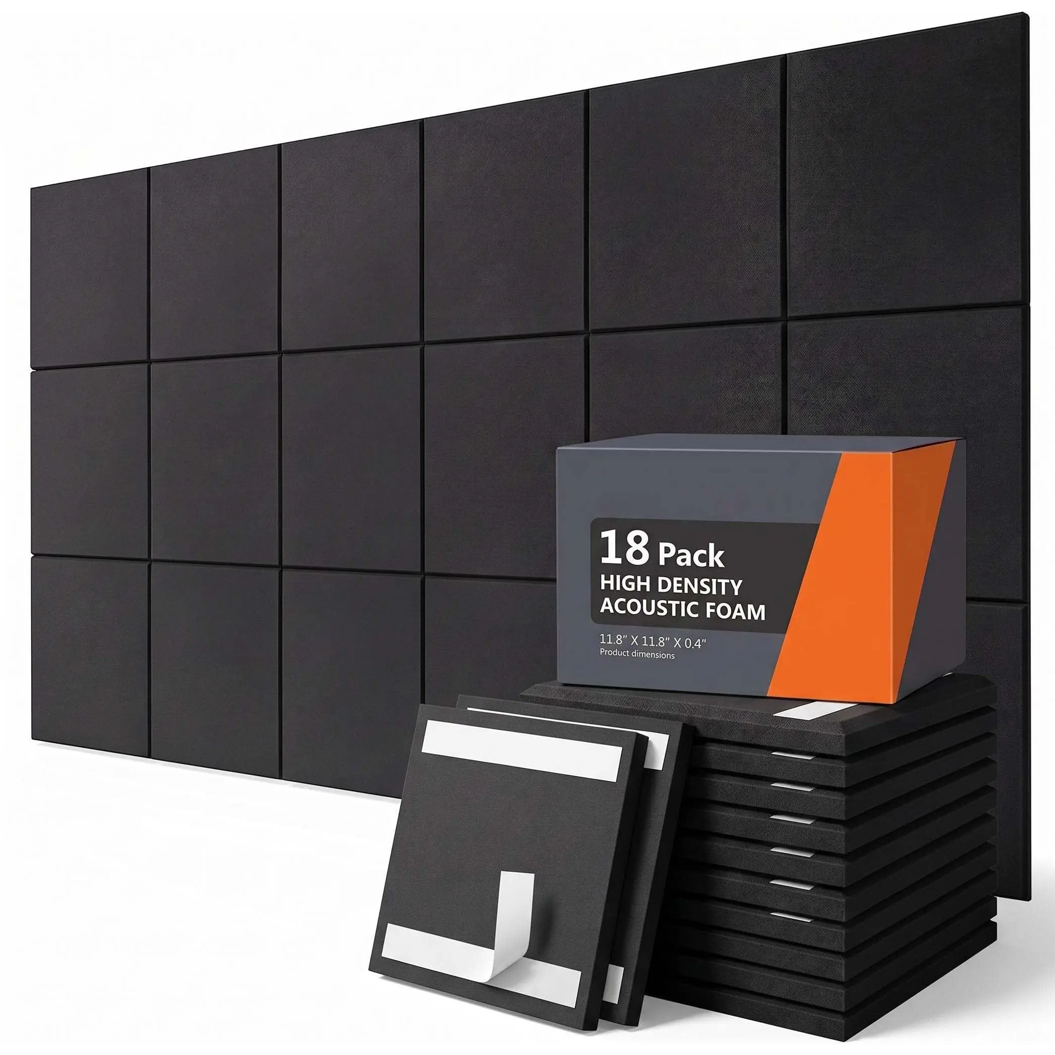 Garvee 18 Pack Sound Proof Foam Panels for Walls 11.8×11.8×0.4 inch, Sound Absorbing Foam for Home Studio, High Density Polyester Felt Acoustic Treatment Panels, Noise Reducing Wall Panels Black