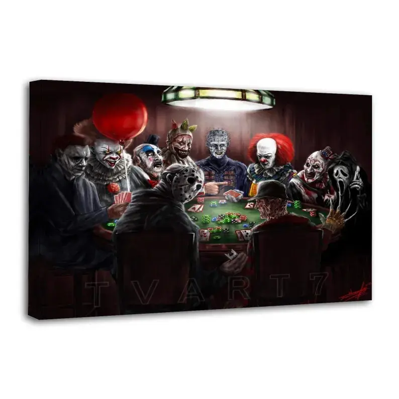 Horror Movie Villains Poker Night Canvas Print – Halloween Wall Art Poster