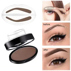 One Touch Eyebrow Stamp Makeup Kit, Waterproof Smudge Proof Eyebrow Powder with Brow Stencils, Fast Daily Eyebrow Shaper
