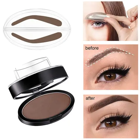 One Step Eyebrow Stamp Makeup Kit, Waterproof Smudge-Proof Eyebrow Define Powder with Brow Stencils, Fast Daily Eyebrow Shaper