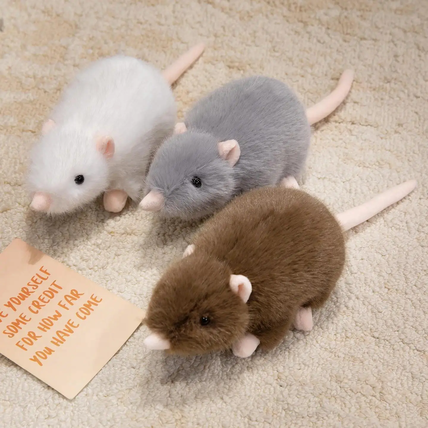 High Quality 4-Size Solid Casual Realistic Mouse Plush Toys, Soft Fluffy Crawling Dolls, Bedroom/Living Room Cozy Throw Pillows, Stress Relief Game Props Desktop Pets