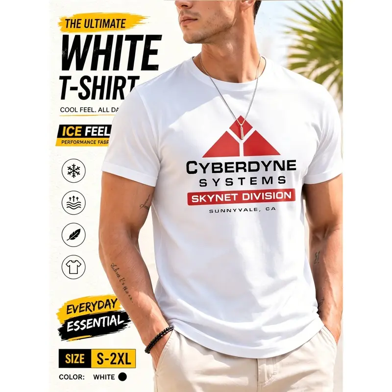 Cyberda Systems "Skynet" T-shirt; Sci-Fi AI-themed tee; unisex high-street vintage-style tech top; regular fit; sizes S–2XL.